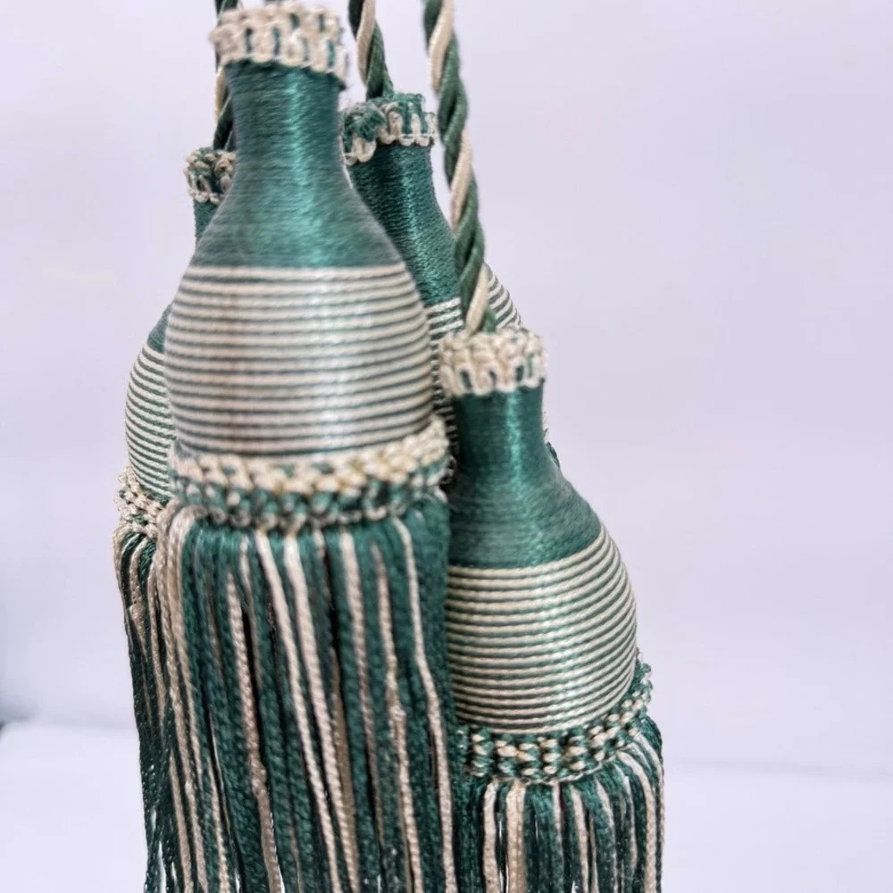Curtain Tieback Double Tassels Traditional Elegant Drapery Decor Green Cream‎